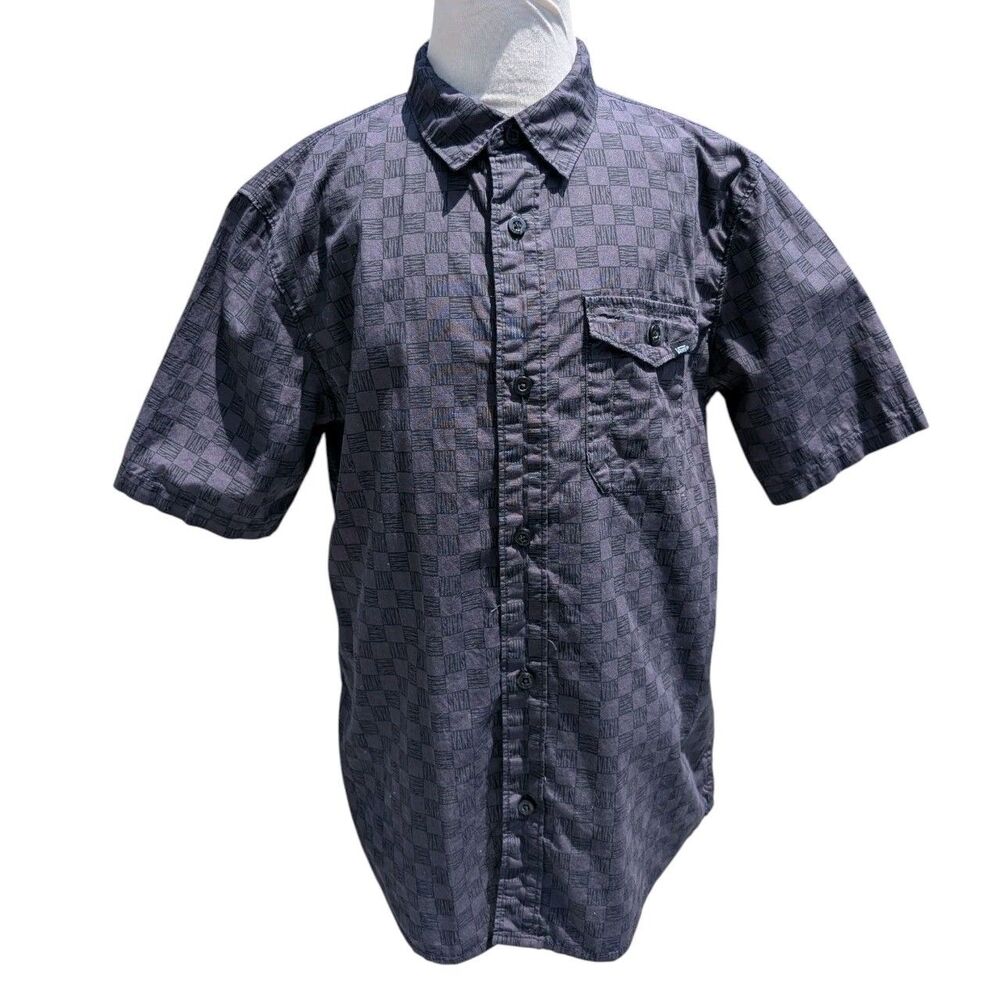 Vans Shirt Boys Size Large Gray Black Plaid Short Sleeve Button Up Pocket Skater
